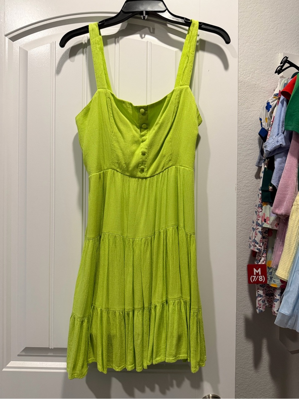 Forever 21 Neon Lime Tiered Button-Front Mini Dress